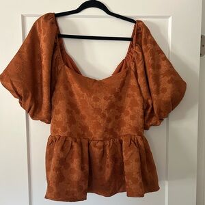 Arula Top Babydoll Tie Back Burnt Orange Floral Fabric Plus Size 2x 18/20